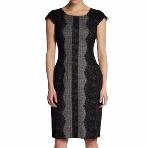 BETSEY JOHNSON Dress Tweed Lace Scallop Cap Sleeve